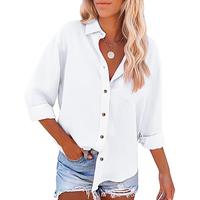 JEKAOYI Womens Oversized Casual Linen Cotton Button Down Long Sleeve Shirts V-neck Collared Work Summer Blouse Tops with Pock...