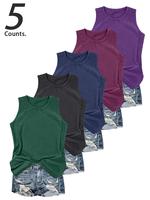 Women's Solid Round Neck Tank Top, Casual Breathable Fitted Sleeveless Top for Daily Wear, Ladies Clothes for All Seasons, Wo...