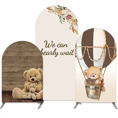 Aperturee Teddy Bear Wood Floral Baby Shower Arch Backdrop Kit | Chiara Wall Backdrop Diy | Circle Arch Backdrop Diy | Round ...