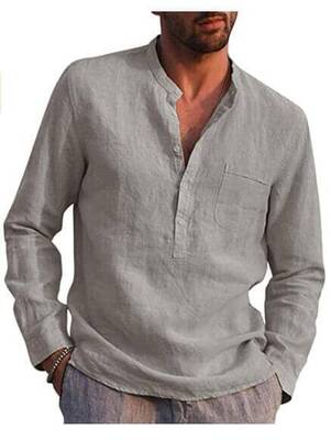 Coofandy Cotton Style Long Sleeve Shirt, Grey / XXXL