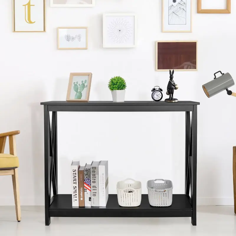 SuperDeal Entryway Table MDF Simple Style Console Table, Black X Shape 32 H