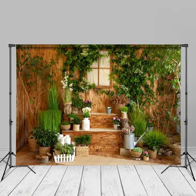 Greenery Pots Cabin Summer Photography Backdrop Ideas - Aperturee
