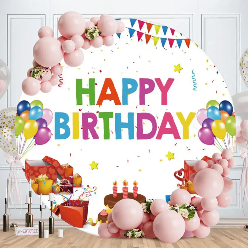 Aperturee Vertical Stripes Round Wood Birthday Backdrop | Circle Backdrops For Birthday | Circle Birthday Backdrop Cover | Ro...