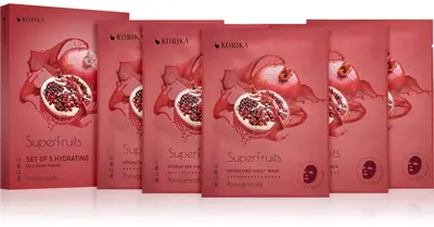 KORIKA SuperFruits Pomegranate - Set of 5 Hydrating Facial Sheet Masks with Moisturizing Effect 5×25g