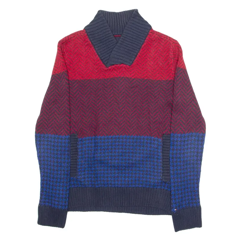 TOMMY HILFIGER Boys Jumper Red V-Neck Tight Knit L