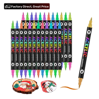Dual Tip Acrylic Marker Pen, 12/24/36 PCS, Brush Tip, Double Colors Paint Pen, for Rock, Wood, Canvas, Stone, Glass Painting....