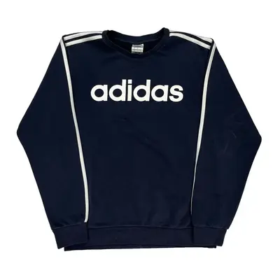 Adidas Spellout Sweatshirt - Large Navy Cotton Blend