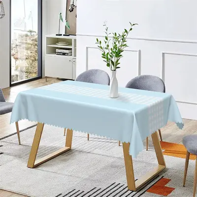 Simple Blue White Checkered Rectangle Tablecloth - Aperturee