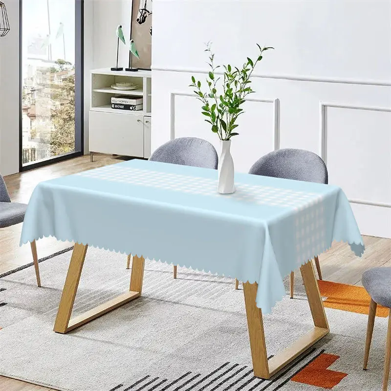 Simple Blue White Checkered Rectangle Tablecloth - Aperturee