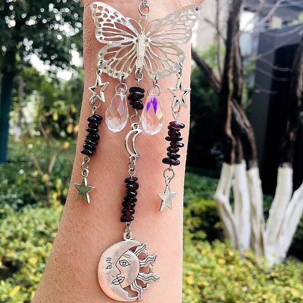 Teardrop Glass & Metal Butterfly Pendant Decorations