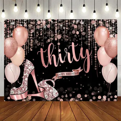 Aperturee Rose Gold 30Th Birthday Balloon Glitter Backdrop