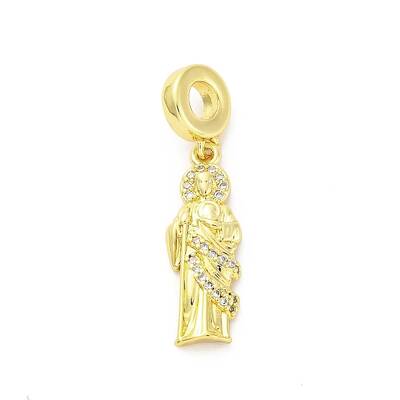 Brass Micro Pave Cubic Zirconia Saint European Dangle Charms