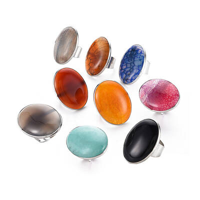 Adjustable Natural Mixed Gemstone Finger Rings