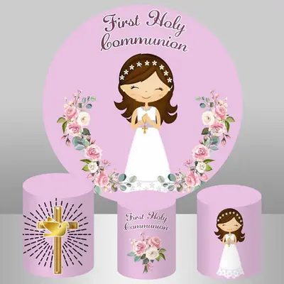 Aperturee Round Pink Flower Purple Birthday Backdrop For Girl | Custom Round Birthday Backdrop | Custom Round Backdrop | Roun...