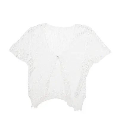 Cardigan White 90s V-Neck Short Sleeve Womens S