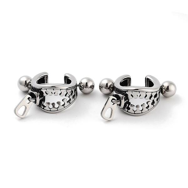Zipper 316 Surgical Stainless Steel Shield Barbell Hoop Earrings