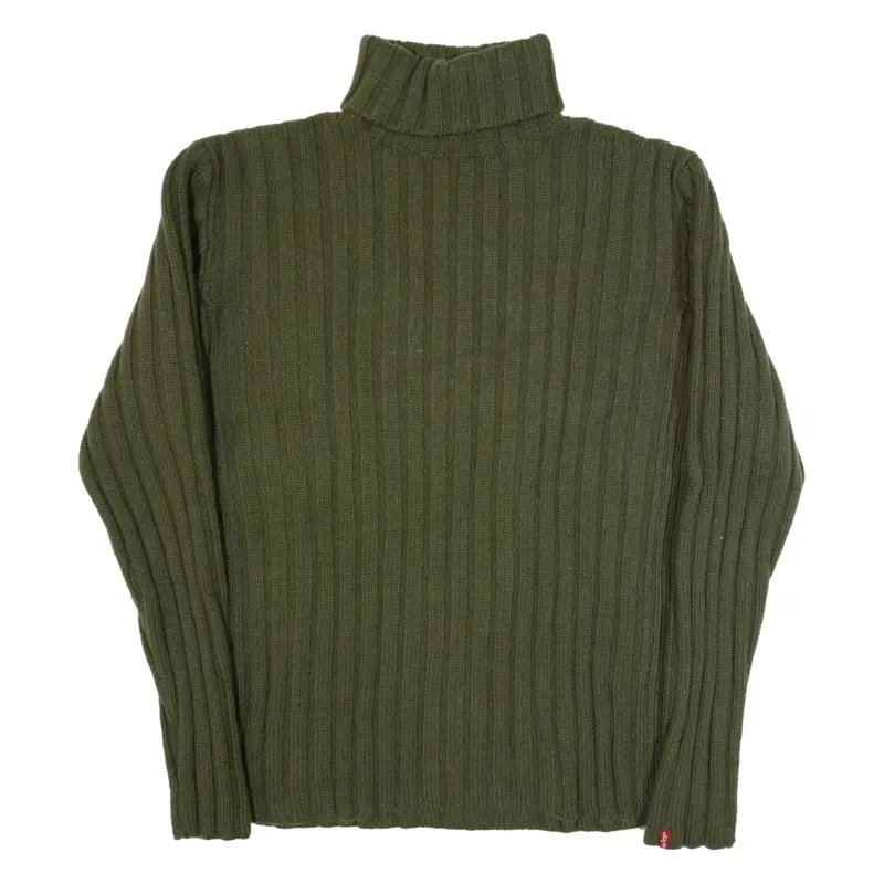 LEVI'S Mens Jumper Green Roll Neck Chunky Knit Wool L