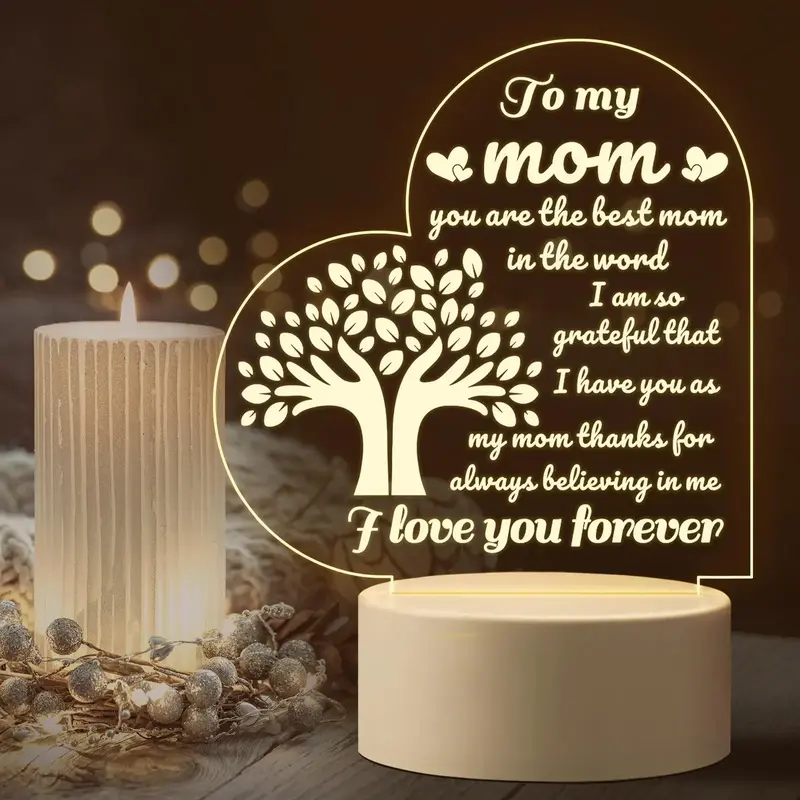 Letter & Tree Pattern Night Light, To My Mom Heart Shaped Decorative LED Lamp, USB Powered Table LED Lights For Bedroom Home...