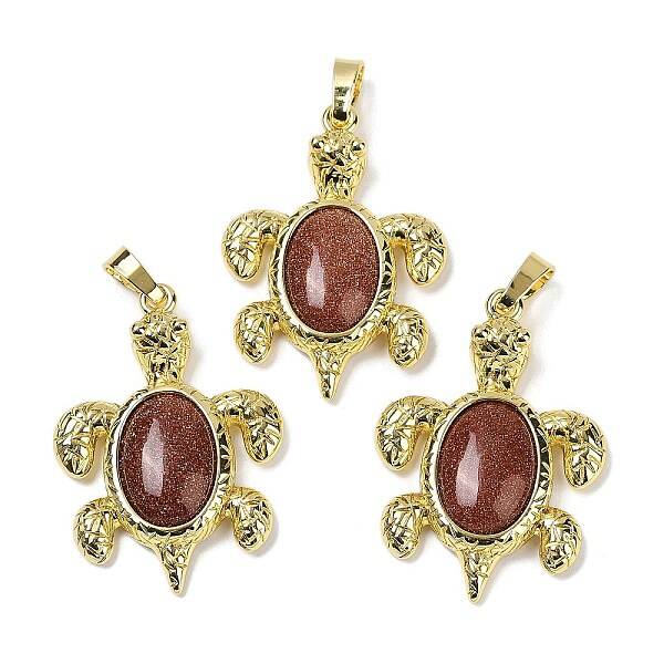 Synthetic Goldstone & Brass Pendants