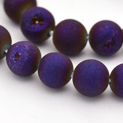 Electroplate Natural Agate Round Beads Strands