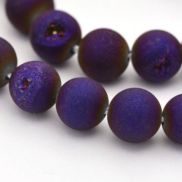 Electroplate Natural Agate Round Beads Strands