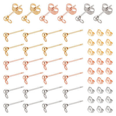 UNICRAFTALE 60pcs 3 Colors 3mm Ball Stud Earrings Stainless Steel Earring Post Ear Stud with Earring Backs for DIY Jewellery ...