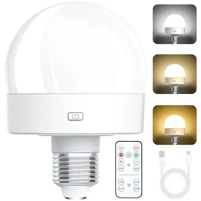 Rechargeable Light Bulb, 1 Count E26 Screw in Light Bulb with Remote Control, Dimmable & Timer LED Light Bulb for Non-hardwir...