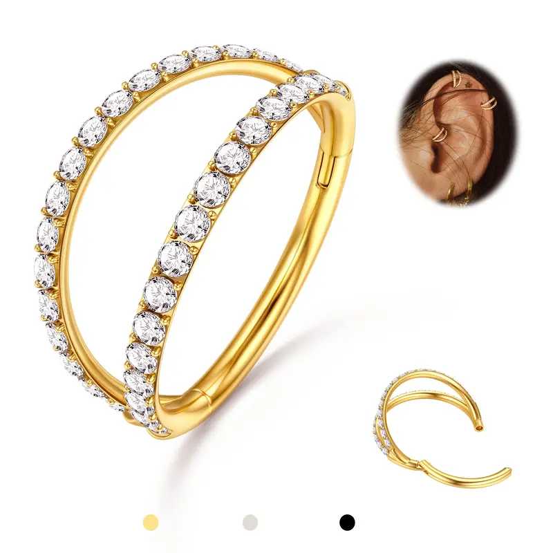 BodyBonita Double Hoop Nose Ring - 316L Stainless Steel Septum Clicker 16G/18G/20G CZ Conch Piercing Jewelry Septum Clicker L...