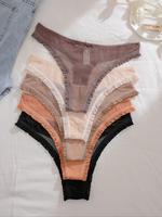 Women's Bow Front Frill Trim Sheer Thong, Soft Comfy Breathable Panty for Daily Wear, Pastel Ladies Underwear for Summer Blac...