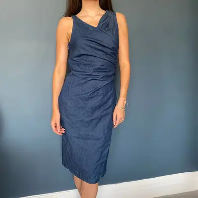 Set Up Midi Dress - Small Blue Cotton Blend