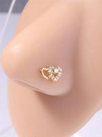 Heart Shaped L Shape Nose Stud, Rhinestone Decor Nose Ring, Fashionable Body Jewelry for Women & Girls, Trendy All-match & Ex...