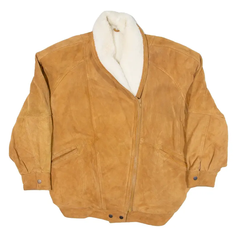 Sherpa Lined Womens Coat Brown Leather Suede M