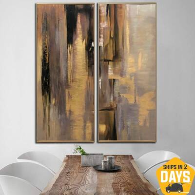 Large Abstract Oil Paintings On Canvas Gold Leaf Wall Art Brown Acrylic Painting Golden Paintings Modern Wall Art | RADIANCE ...