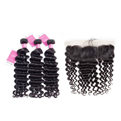 ISEE HAIR 10A Grade 100% Human Virgin Hair unprocessed Loose Deep Bundles with Frontal Deal