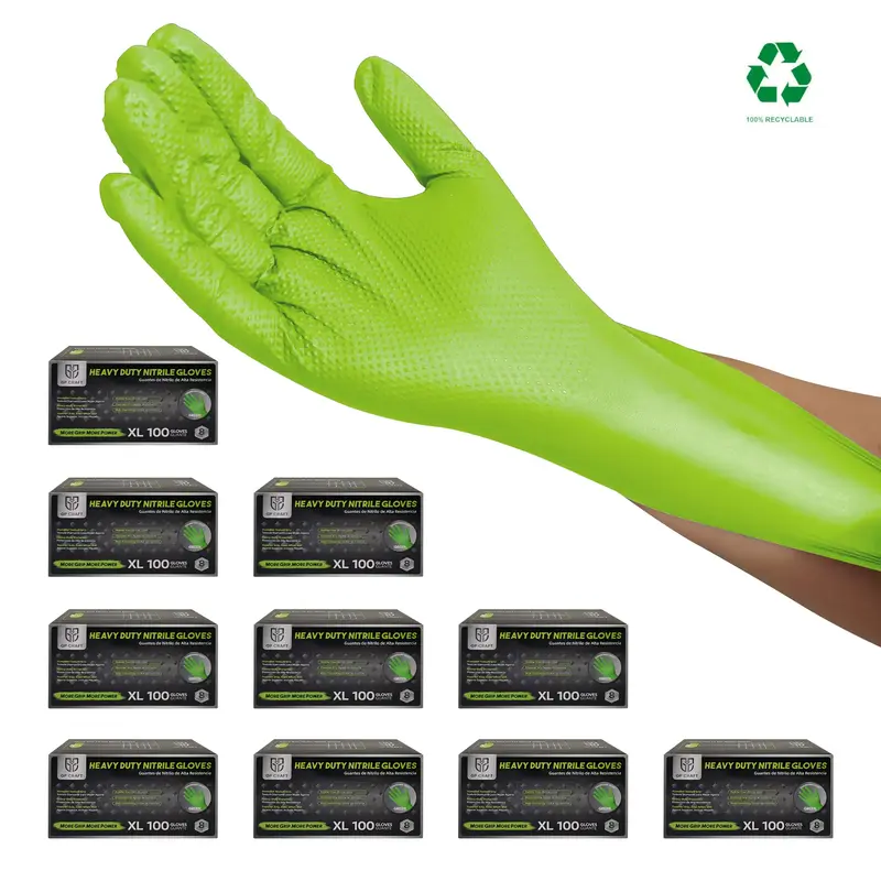 GP Craft 8Mil Green Color Diamond Textured Gloves for Automotive Plumbing & Hand Protection Box Cleaning Industrial Cover