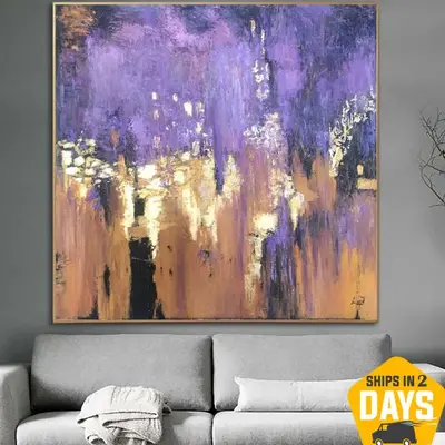 Painting On Canvas Abstract City Colorful Twilight Abstract Night Artwork Modern Indie Room Decor Oil Painting Wall Art | CIT...