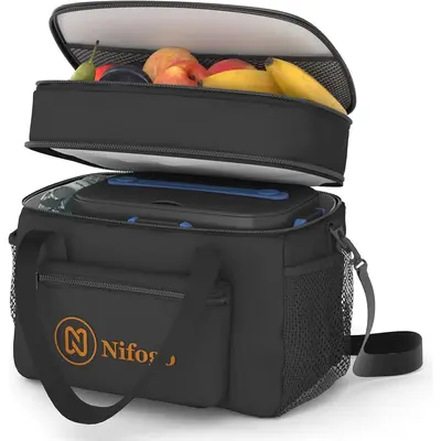 Lunch Bag & Lunch Box for Men Women Double Deck - Leakproof Insulated Soft Large Adult Lunch Cooler Bag for Work (Black,15L)