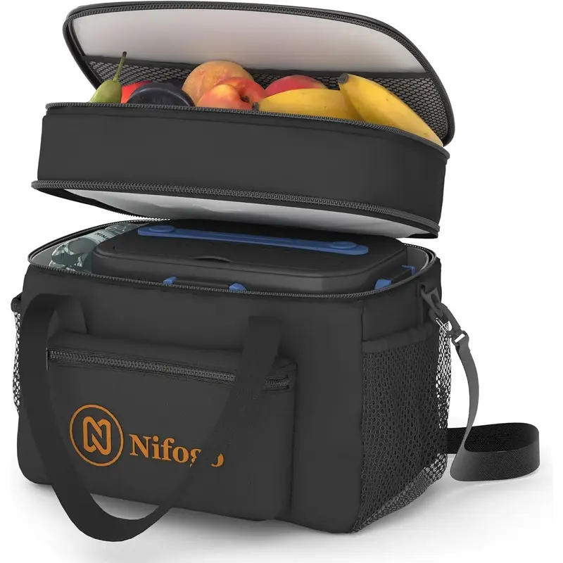 Lunch Bag & Lunch Box for Men Women Double Deck - Leakproof Insulated Soft Large Adult Lunch Cooler Bag for Work (Black,15L)