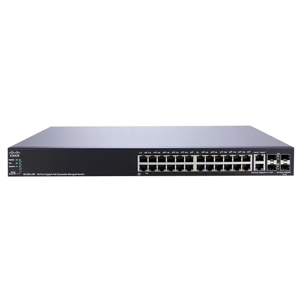Cisco SG500-28P-K9-G5-RF | Small Business 500 Series SG500-28P 24 x Ports PoE+ 10/100/1000Base-T + 2 x Ports Combo SFP + 2 x ...