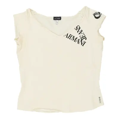 Armani Jeans Cropped T-Shirt - Large Cream Silk Blend | Size: large