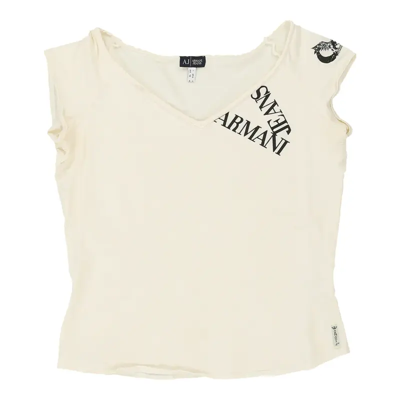 Armani Jeans Cropped T-Shirt - Large Cream Silk Blend | Size: large