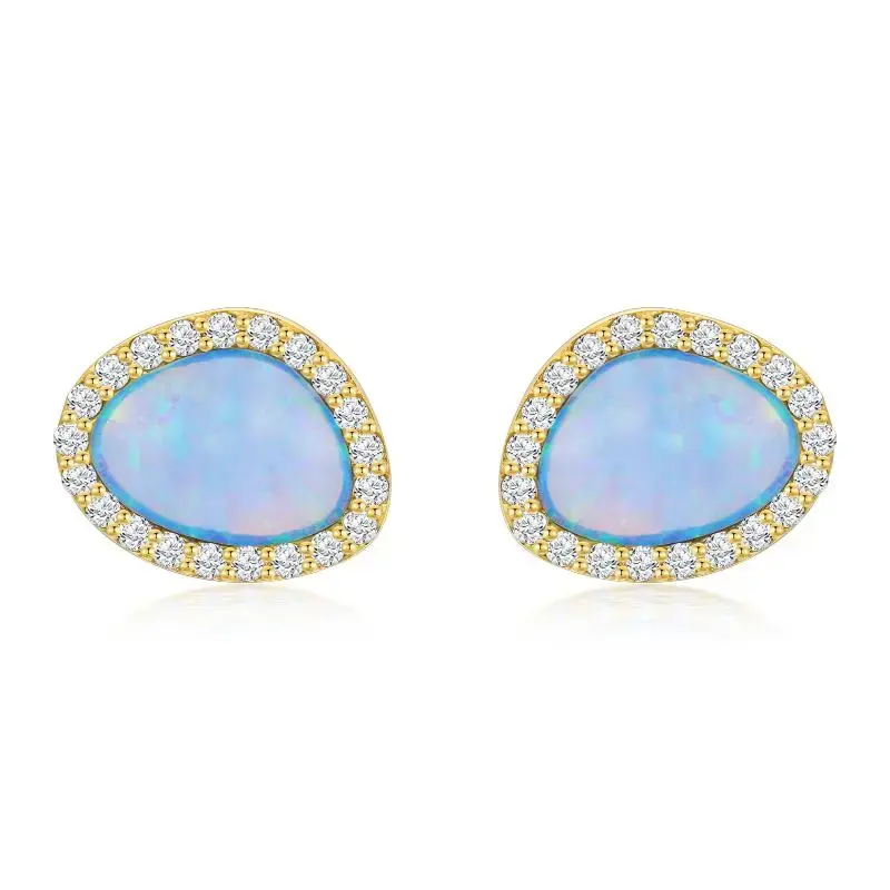 14K Gold Opal Stud Earrings