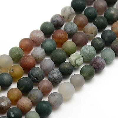 Nature Frosted Indian Agate Round Bead Strands