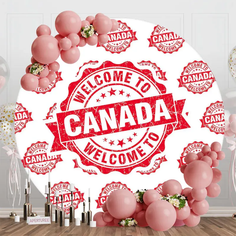 Round White Red Retro Welcome To Canada Backdrop