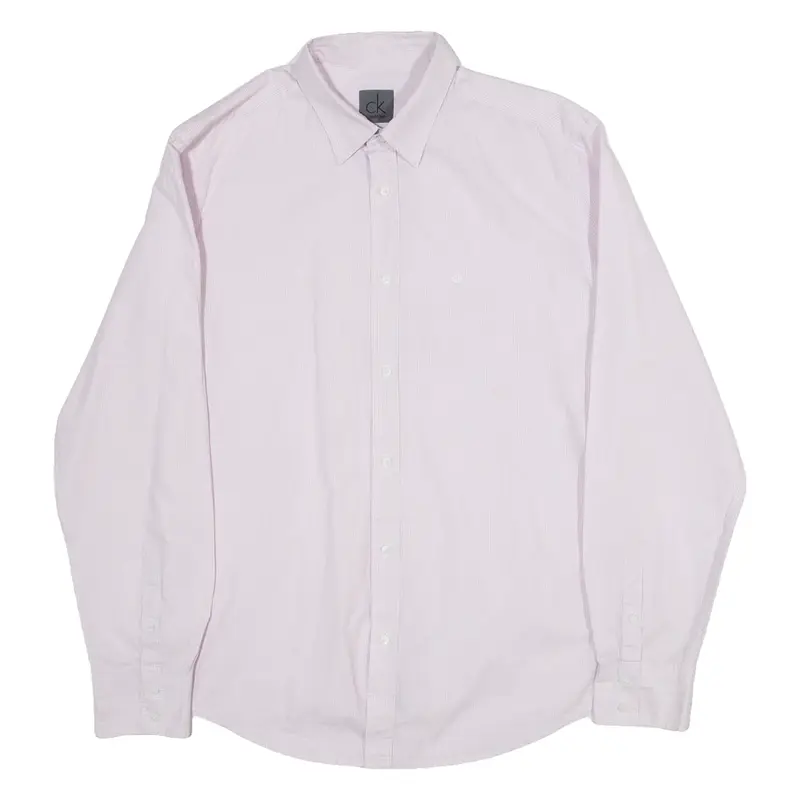 CALVIN KLEIN Slim Fit Mens Shirt Pink Striped Long Sleeve L