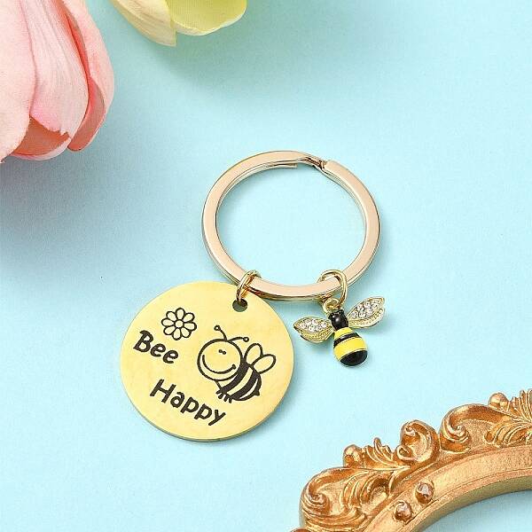 Alloy Enamel with Rhinestone & 201 Stainless Steel Keychain