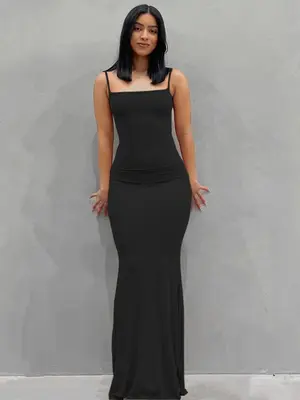 Women's Minimalist Maxi Bodycon Cami Dress, Adjustable Strap Tight Dresses for Holiday Party Daily Wear, Casual Sleeveless Su...
