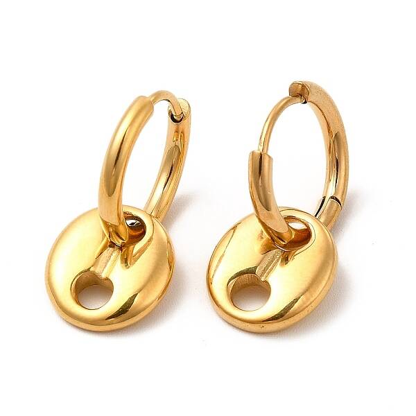 PVD Vacuum Plating 304 Stainless Steel Coffee Bean Dangle Hoop Earrings for Women