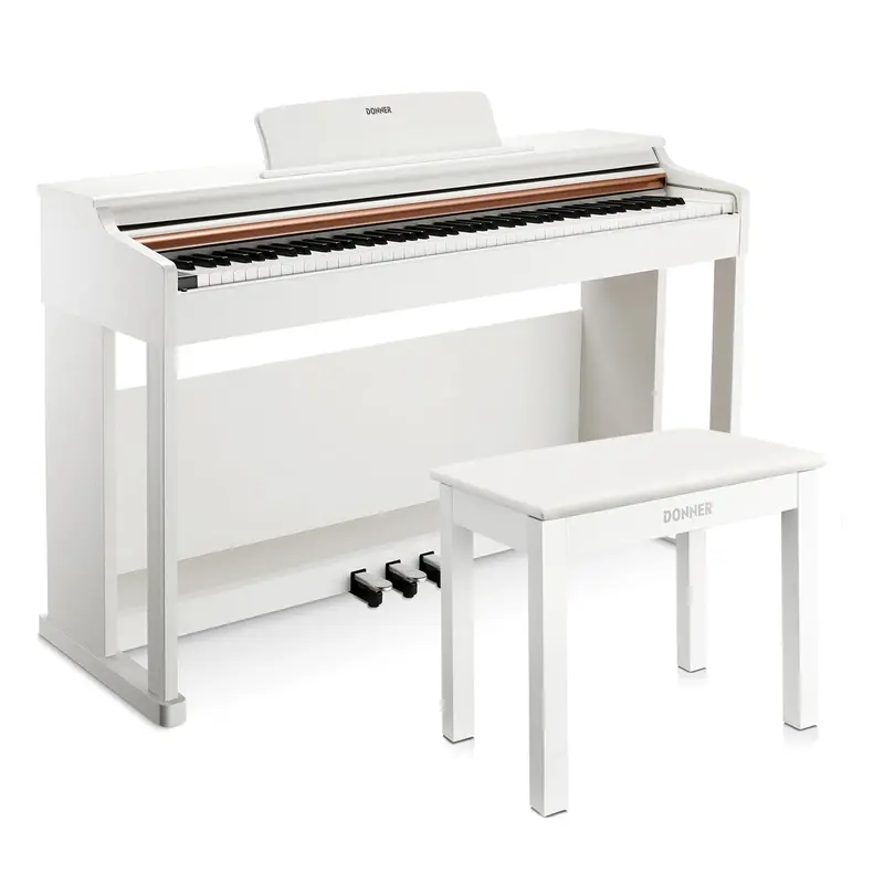 Donner DDP-100 Weighted Digital Piano - White / Piano+Solid Wood Bench