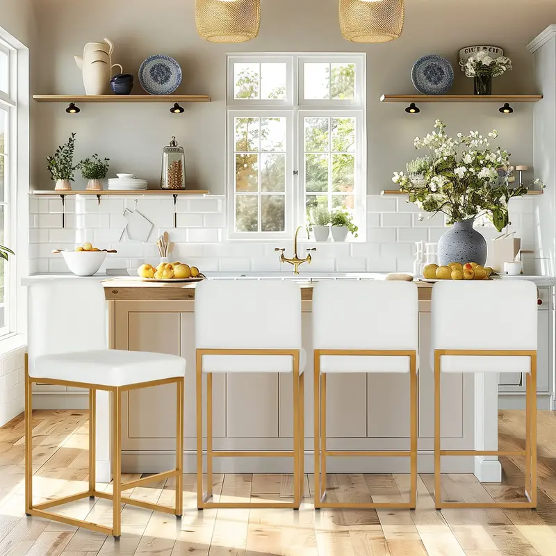 PHI VILLA Barstool Set Counter Height 24'' Leather Kitchen Bar Stools with Back, Backrest, and Stable Base, Easy Assembly Fur...